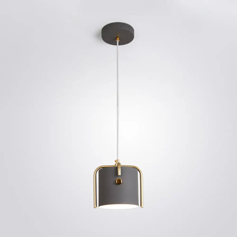 Modernist Metal Pendant Lamp With Bucket Shade – Cross Top 1 Head Dining Room Hanging Kit Grey