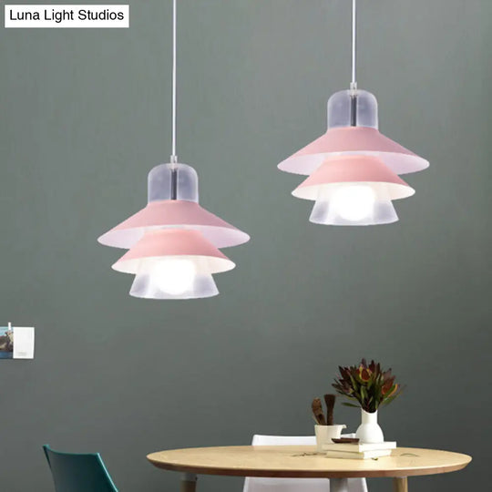 Modernist Metal Pink Pendant Light Fixture With Wide Flare And 1 Bulb