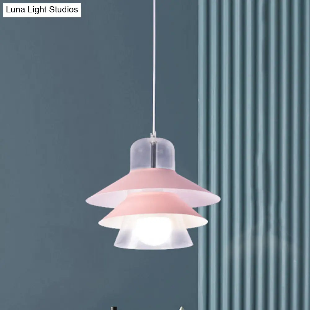 Modernist Metal Pendant Light Fixture With Wide Flare In Pink - 1 Bulb Hanging Design