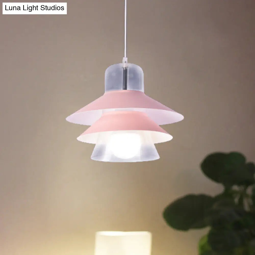 Modernist Metal Pink Pendant Light Fixture With Wide Flare And 1 Bulb