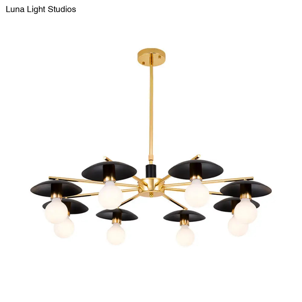 Modernist Metal Radial Hanging Chandelier - 6/8 Heads Black & Gold Ceiling Pendant Lamp For Living