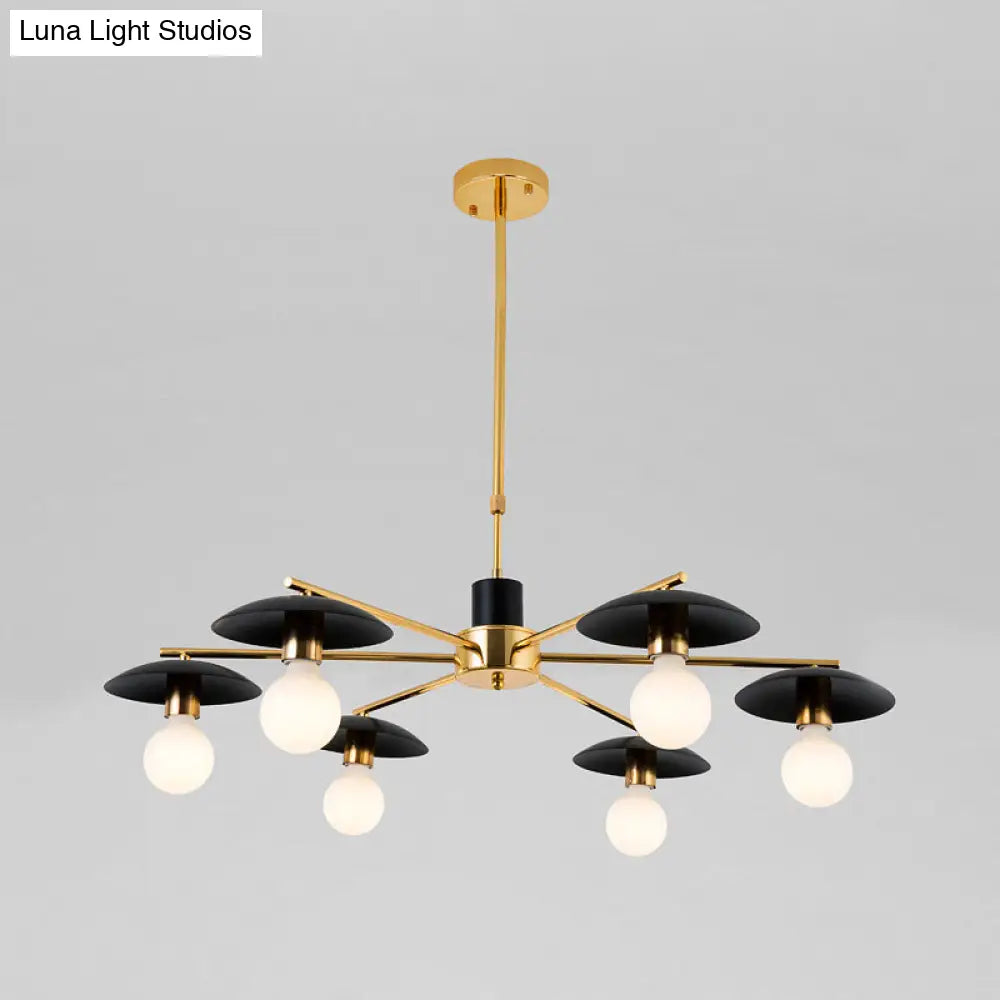 Modernist Metal Radial Chandelier With 6/8 Black And Gold Heads - Stylish Ceiling Pendant Lamp For