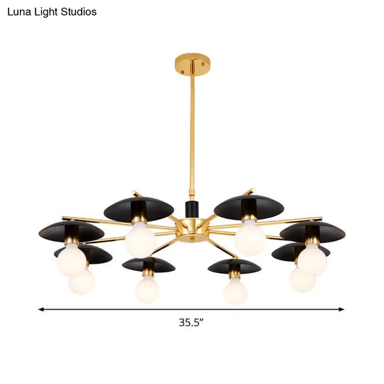 Modernist Metal Radial Hanging Chandelier - 6/8 Heads Black & Gold Ceiling Pendant Lamp For Living