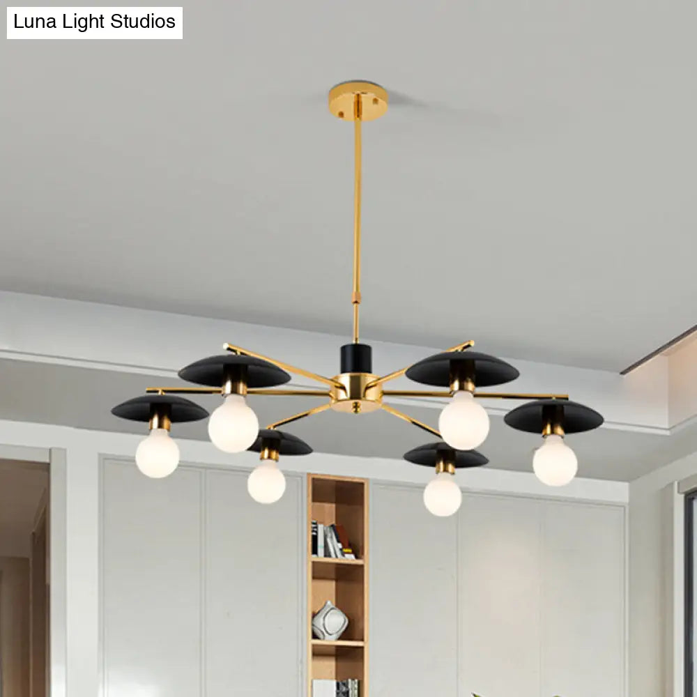 Modernist Metal Radial Hanging Chandelier - 6/8 Heads Black & Gold Ceiling Pendant Lamp For Living