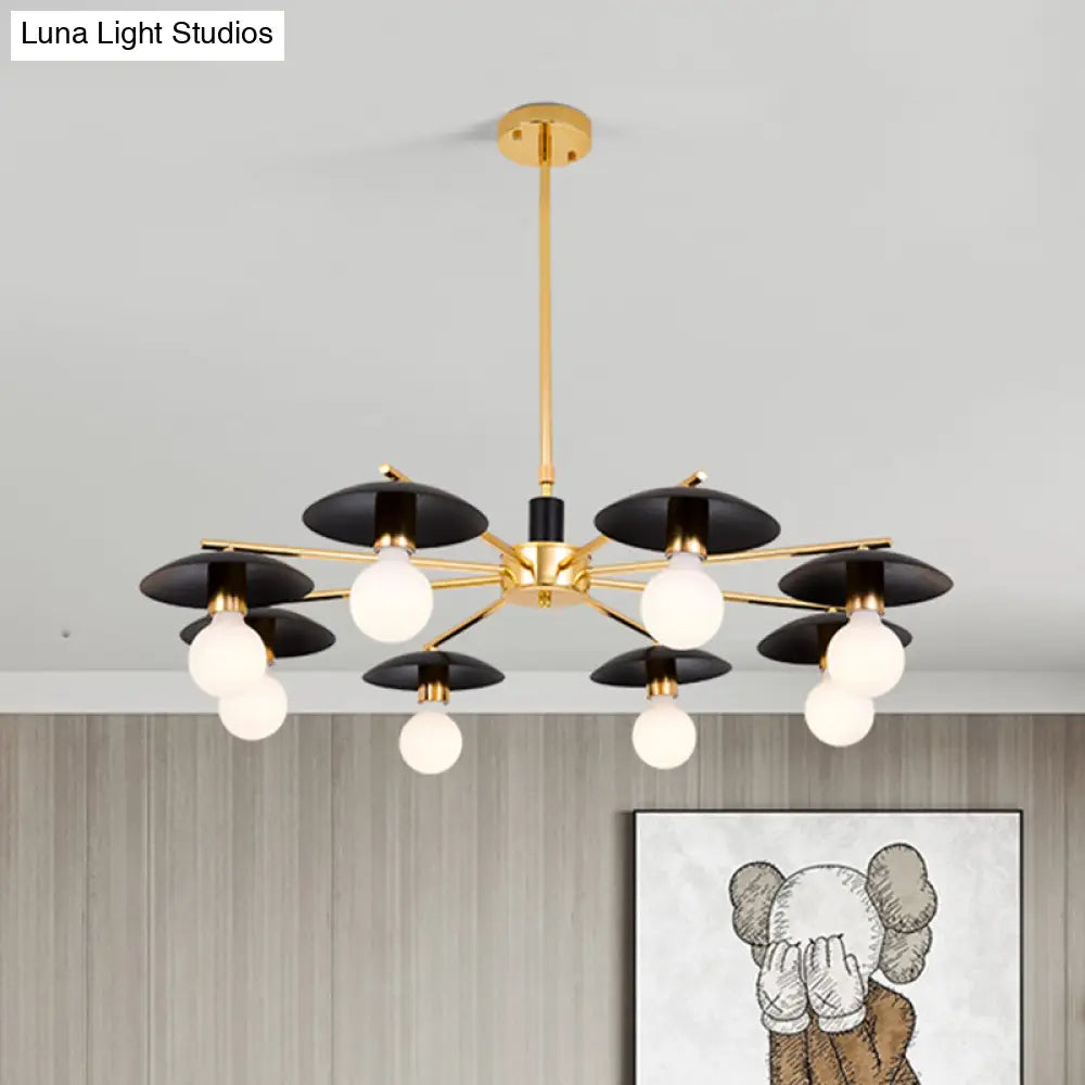 Modernist Metal Radial Chandelier With 6/8 Black And Gold Heads - Stylish Ceiling Pendant Lamp For