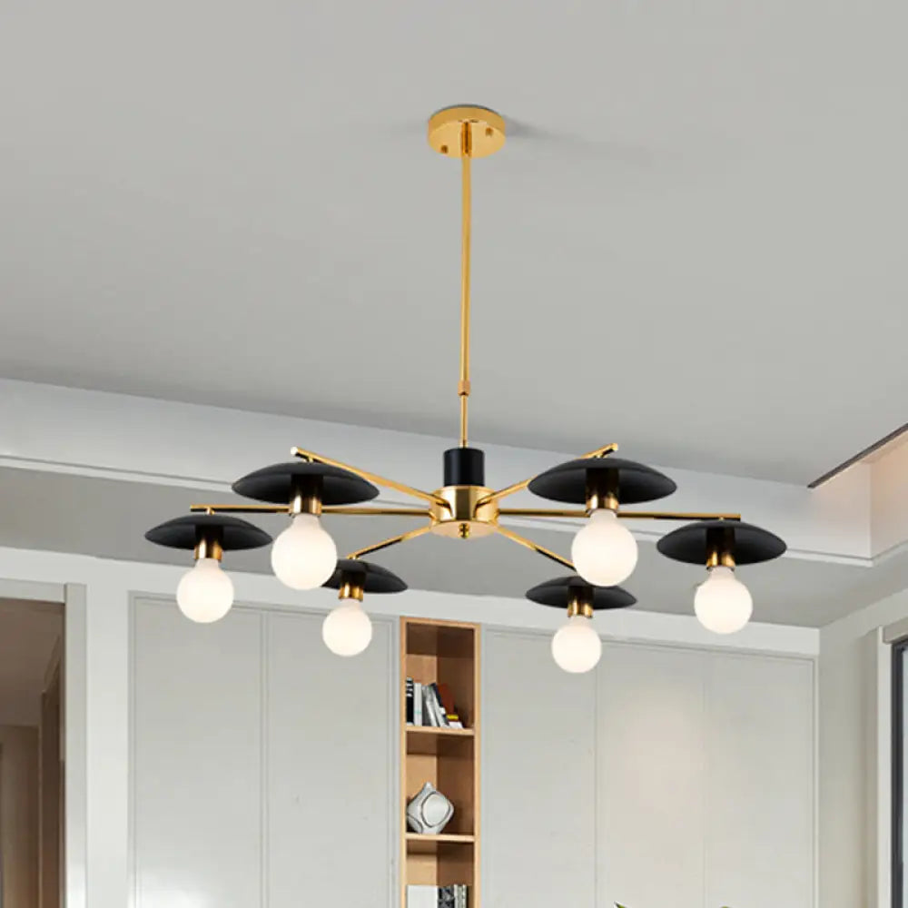 Modernist Metal Radial Chandelier With 6/8 Black And Gold Heads - Stylish Ceiling Pendant Lamp For