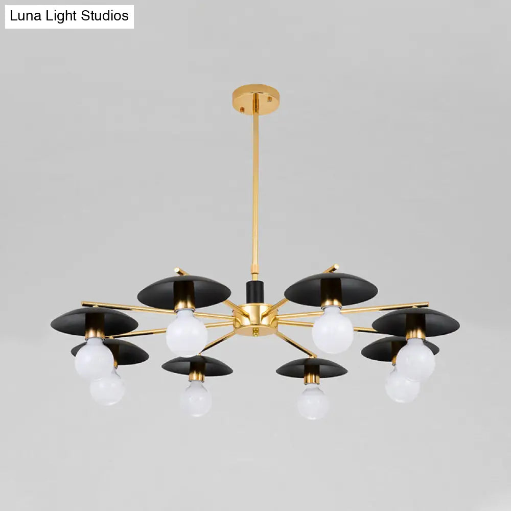 Modernist Metal Radial Hanging Chandelier - 6/8 Heads Black & Gold Ceiling Pendant Lamp For Living