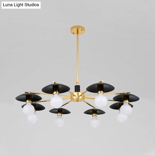 Modernist Metal Radial Hanging Chandelier - 6/8 Heads Black & Gold Ceiling Pendant Lamp For Living