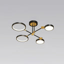Modernist Metal Ring Chandelier Pendant Light With Hanging Cord - Perfect For Living Room 4 / Black