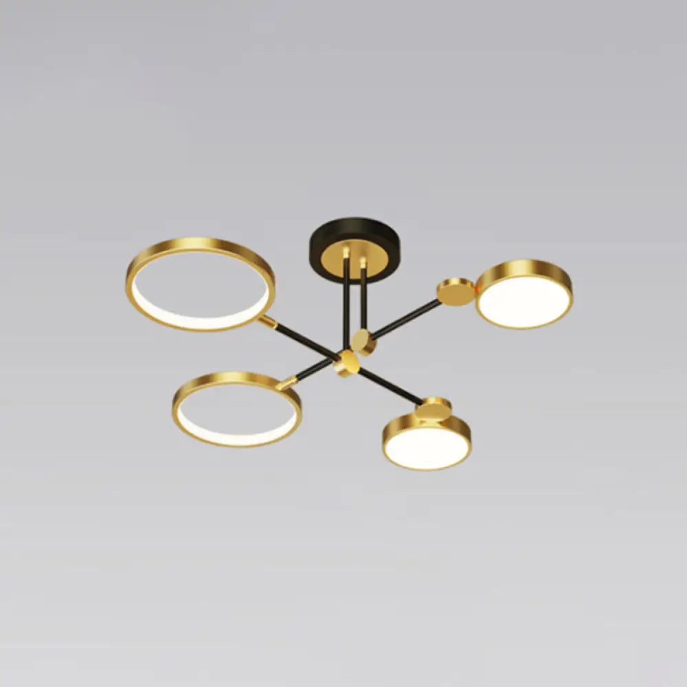 Modernist Metal Ring Chandelier Pendant Light With Hanging Cord - Perfect For Living Room 4 / Gold