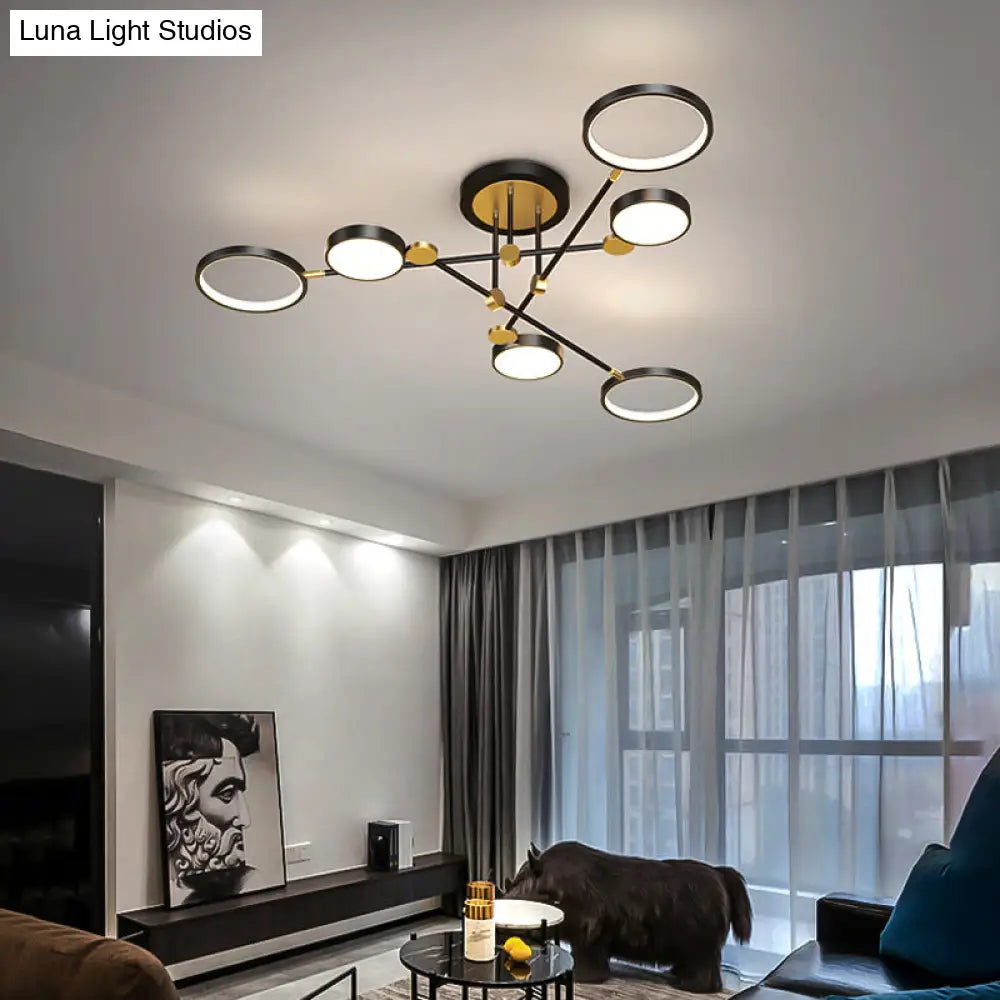 Modernist Metal Ring Chandelier Pendant Light With Hanging Cord - Perfect For Living Room
