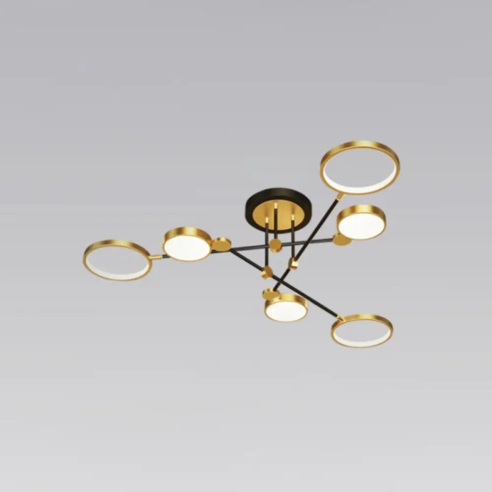 Modernist Metal Ring Chandelier Pendant Light With Hanging Cord - Perfect For Living Room 6 / Gold