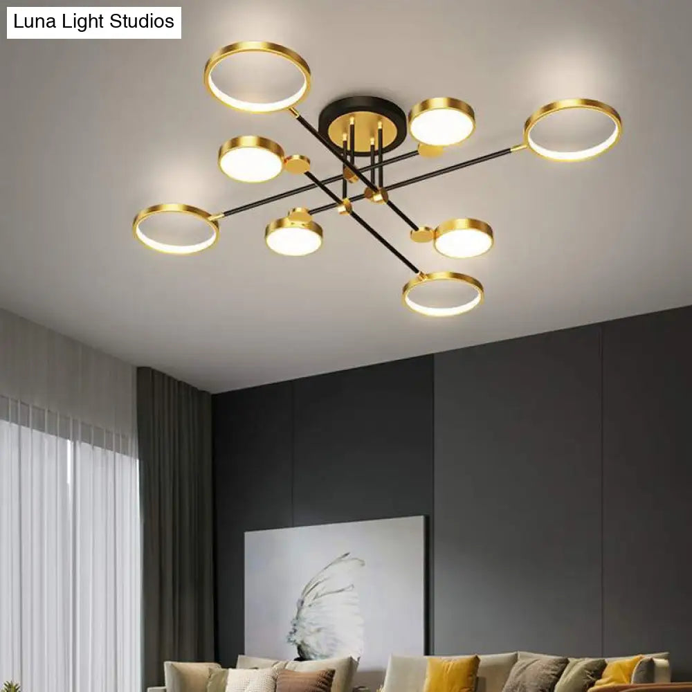 Modernist Metal Ring Chandelier Pendant Light With Hanging Cord - Perfect For Living Room