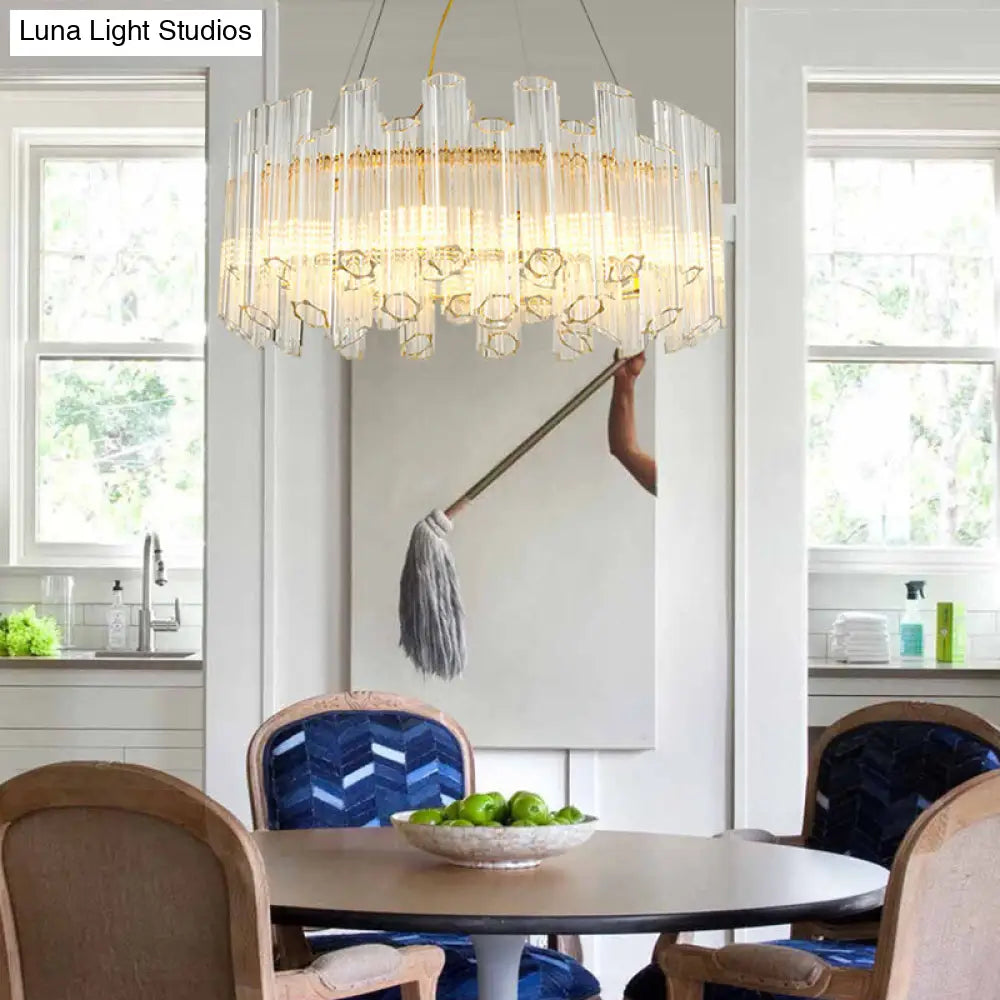 Modern Metal Ring Pendant Chandelier With Crystal Pipe - Gold