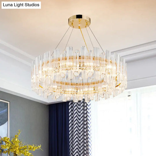 Modern Metal Ring Pendant Chandelier With Crystal Pipe - Gold