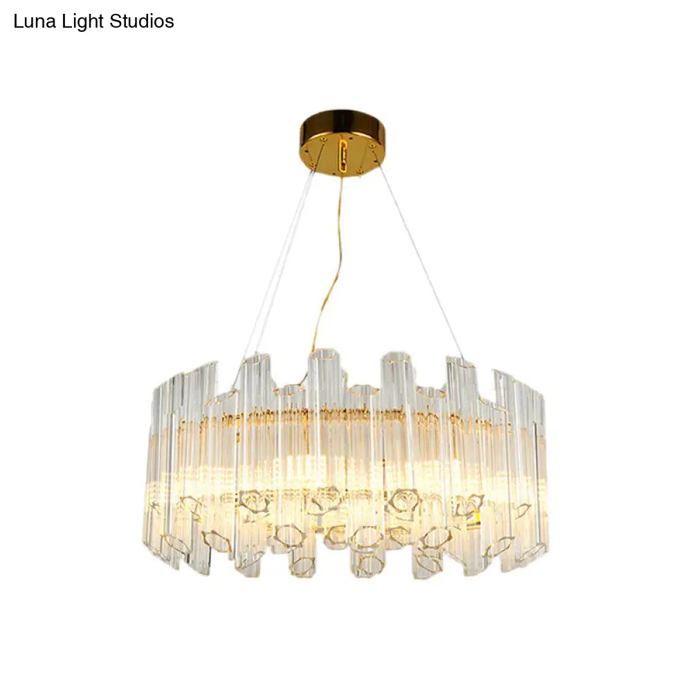 Modern Metal Ring Pendant Chandelier With Crystal Pipe - Gold