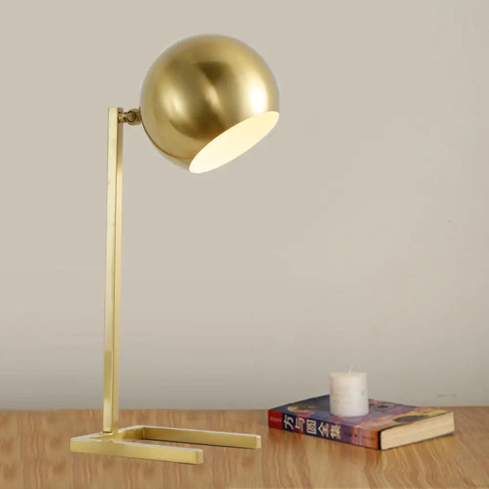 Modernist Metal Spherical Book Light In Gold - Study Task Lighting 1 Bulb