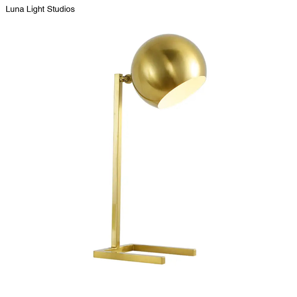 Modernist Metal Spherical Book Light In Gold - Study Task Lighting 1 Bulb