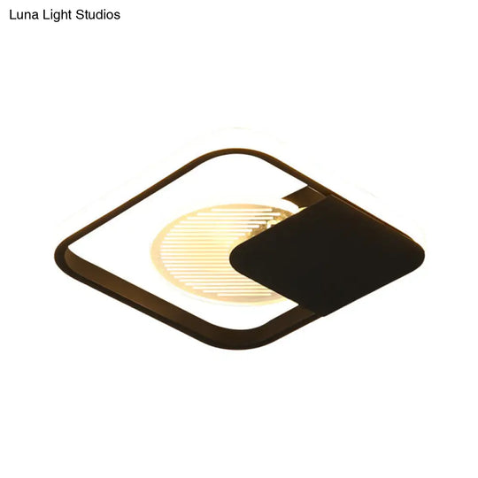 Modernist Metal Square Frame Led Flush Mount Light In White/Black White/Warm Glow