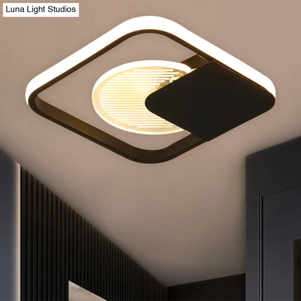 Modernist Metal Square Frame Led Flush Mount Light In White/Black White/Warm Glow Black / White