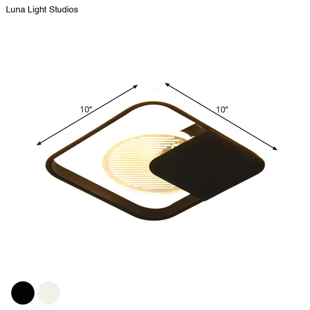Modernist Metal Square Frame Led Flush Mount Light In White/Black – White/Warm Glow