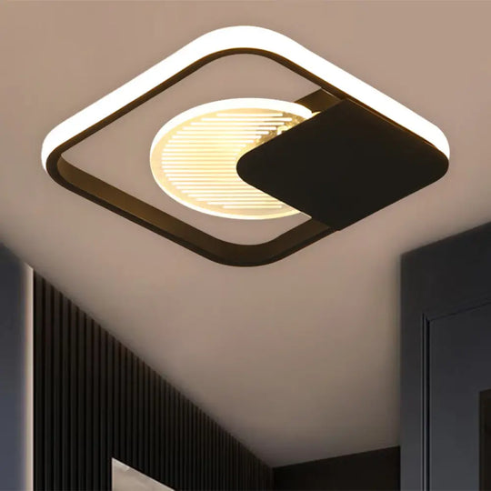 Modernist Metal Square Frame Led Flush Mount Light In White/Black – White/Warm Glow Black / White