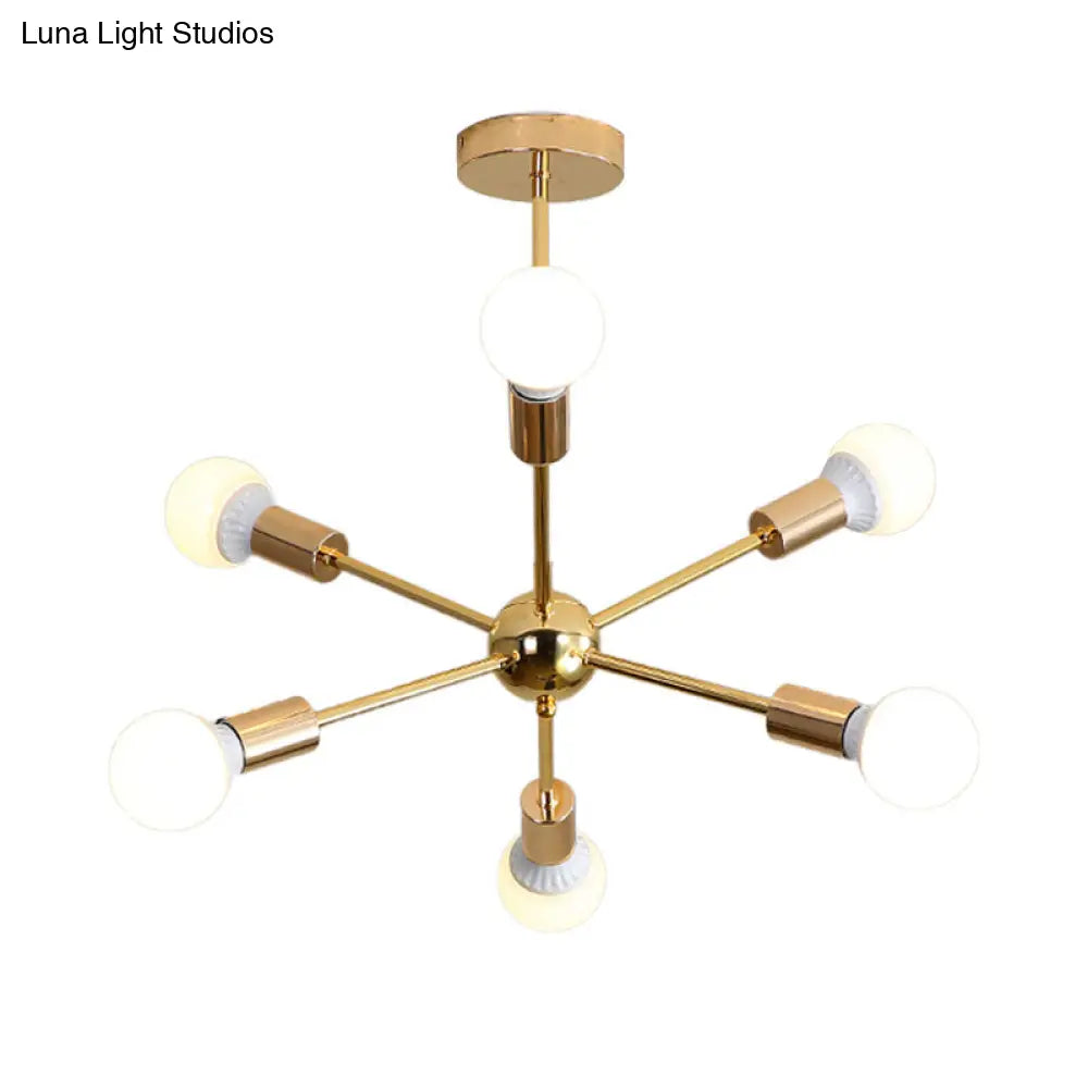 Modern Metal Starburst Chandelier Light - 6/10/12 Lights 26/38.5 Wide Gold Finish Bare Bulb Hanging