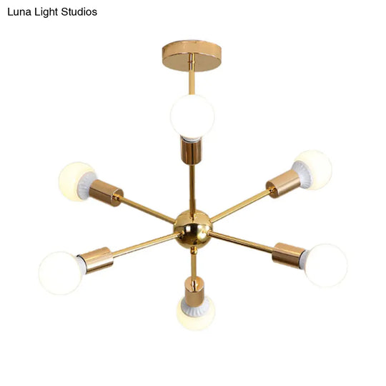 Modern Metal Starburst Chandelier Light - 6/10/12 Lights 26/38.5 Wide Gold Finish Bare Bulb Hanging