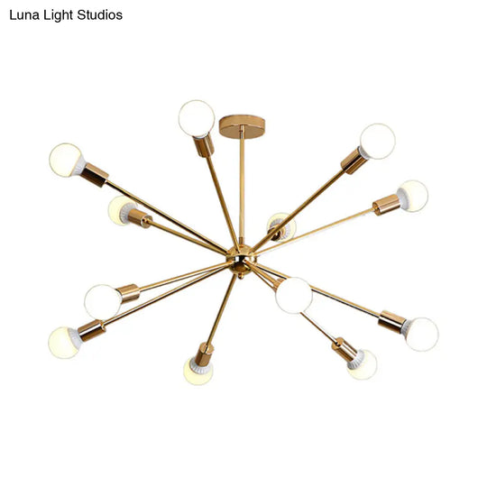 Modern Metal Starburst Chandelier Light - 6/10/12 Lights 26/38.5 Wide Gold Finish Bare Bulb Hanging