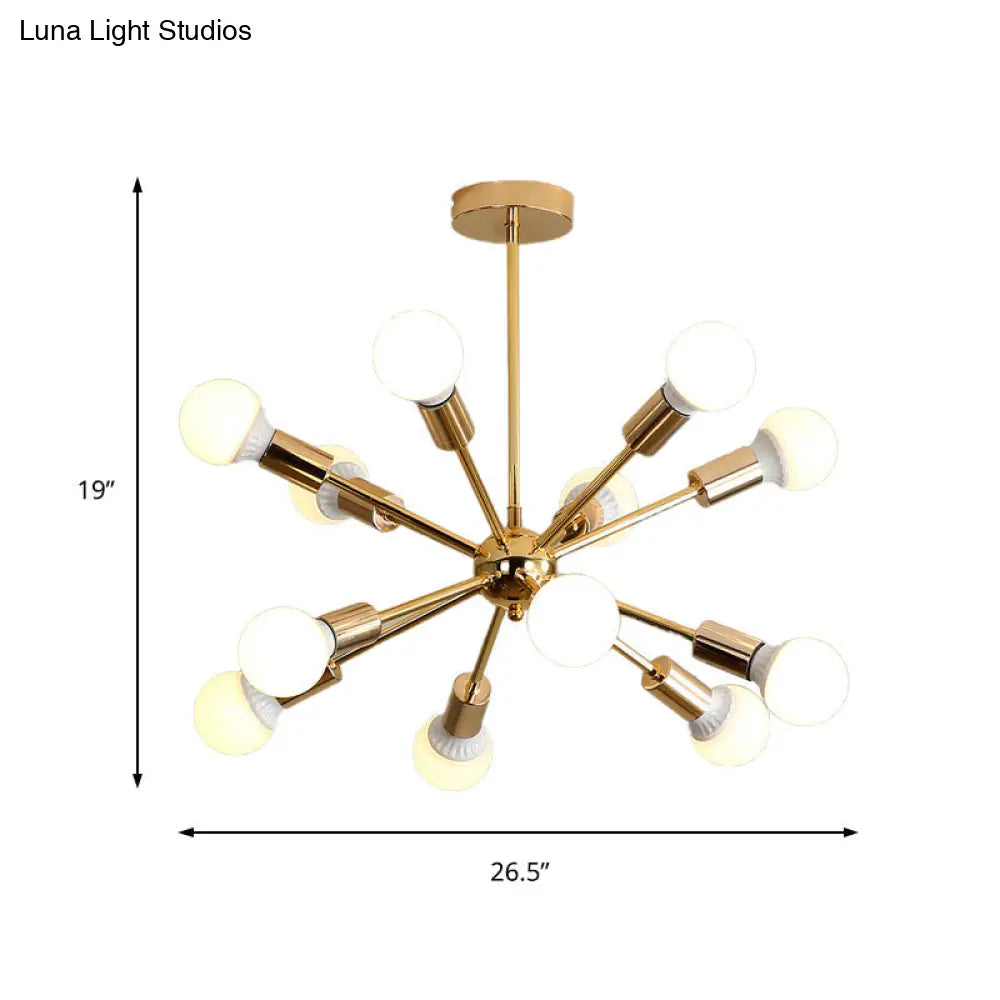 Modernist Metal Starburst Chandelier Light - 26’’/38.5’’ Wide Gold 6/10/12 Lights Hanging