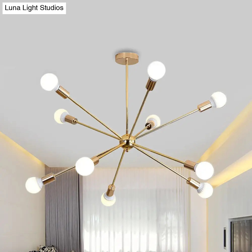 Modernist Metal Starburst Chandelier Light - 26’’/38.5’’ Wide Gold 6/10/12 Lights Hanging