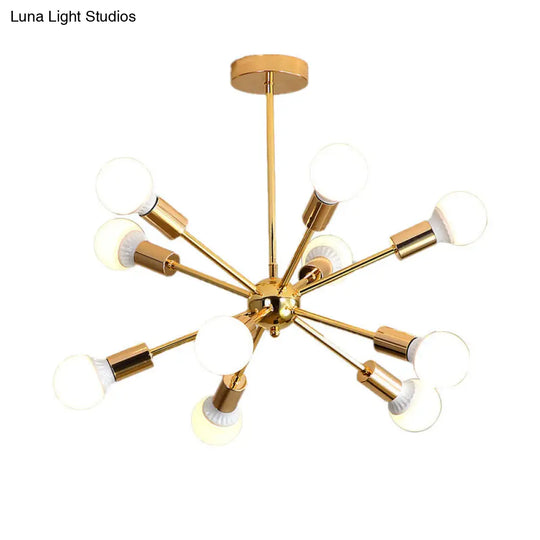 Modern Metal Starburst Chandelier Light - 6/10/12 Lights 26/38.5 Wide Gold Finish Bare Bulb Hanging