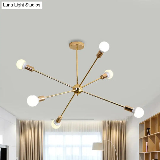 Modern Metal Starburst Chandelier Light - 6/10/12 Lights 26/38.5 Wide Gold Finish Bare Bulb Hanging