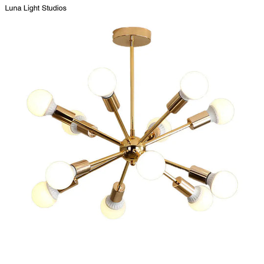 Modern Metal Starburst Chandelier Light - 6/10/12 Lights 26/38.5 Wide Gold Finish Bare Bulb Hanging