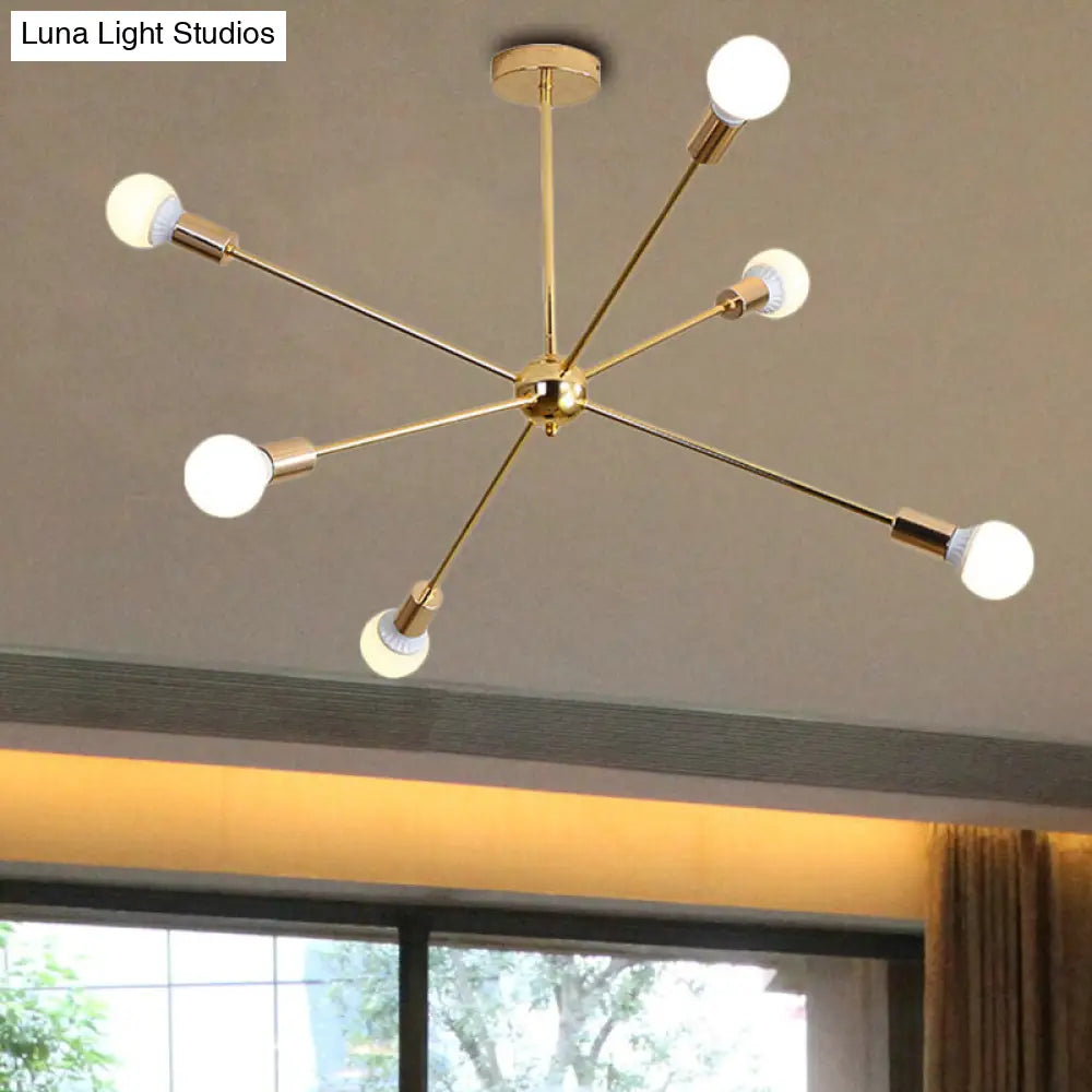 Modern Metal Starburst Chandelier Light - 6/10/12 Lights 26/38.5 Wide Gold Finish Bare Bulb Hanging