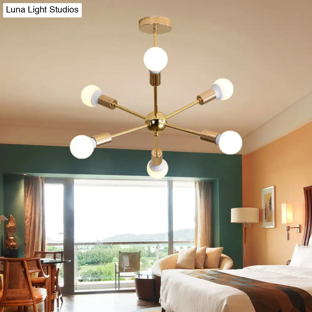 Modern Metal Starburst Chandelier Light - 6/10/12 Lights 26/38.5 Wide Gold Finish Bare Bulb Hanging