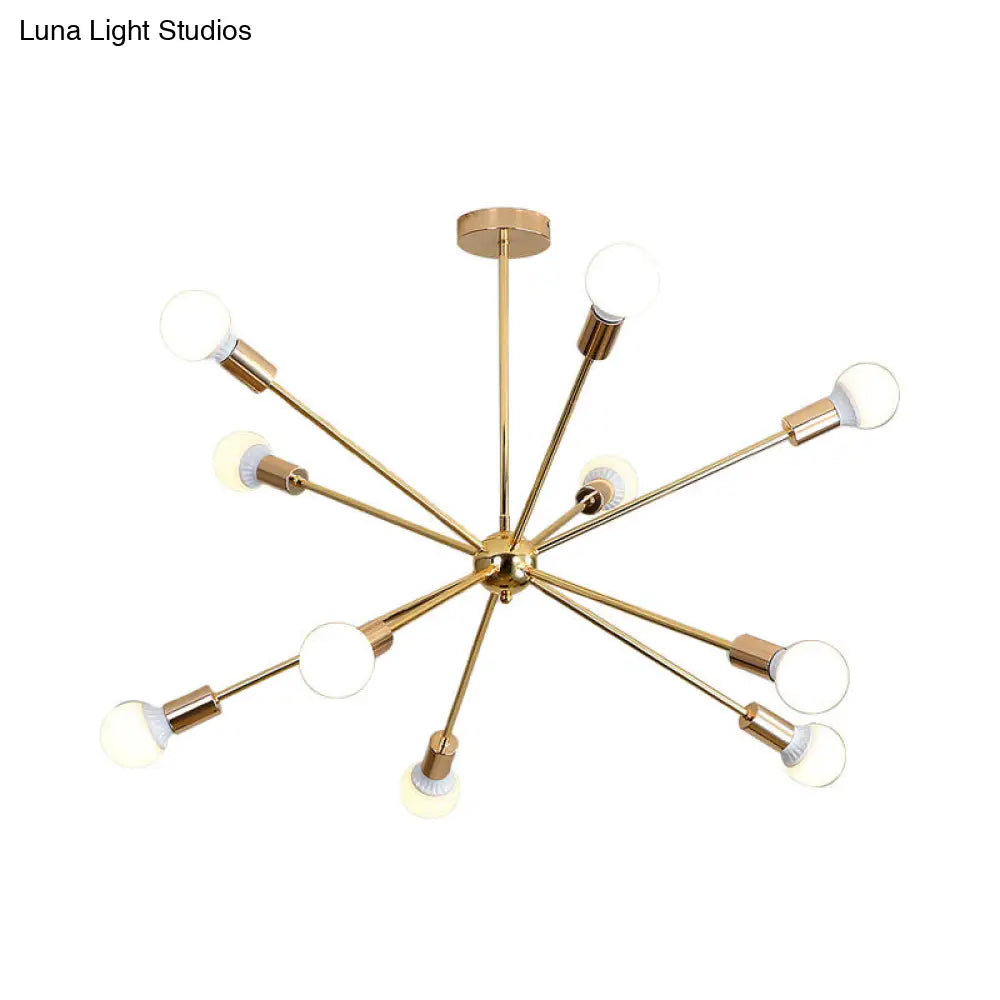 Modern Metal Starburst Chandelier Light - 6/10/12 Lights 26/38.5 Wide Gold Finish Bare Bulb Hanging