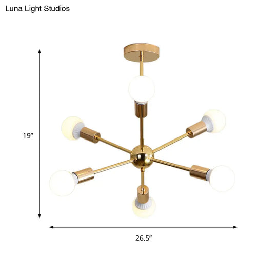 Modernist Metal Starburst Chandelier Light - 26’’/38.5’’ Wide Gold 6/10/12 Lights Hanging