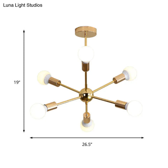 Modern Metal Starburst Chandelier Light - 6/10/12 Lights 26/38.5 Wide Gold Finish Bare Bulb Hanging