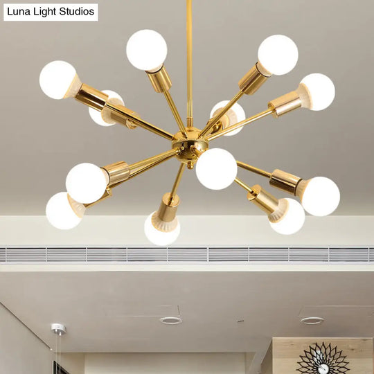 Modern Metal Starburst Chandelier Light - 6/10/12 Lights 26/38.5 Wide Gold Finish Bare Bulb Hanging