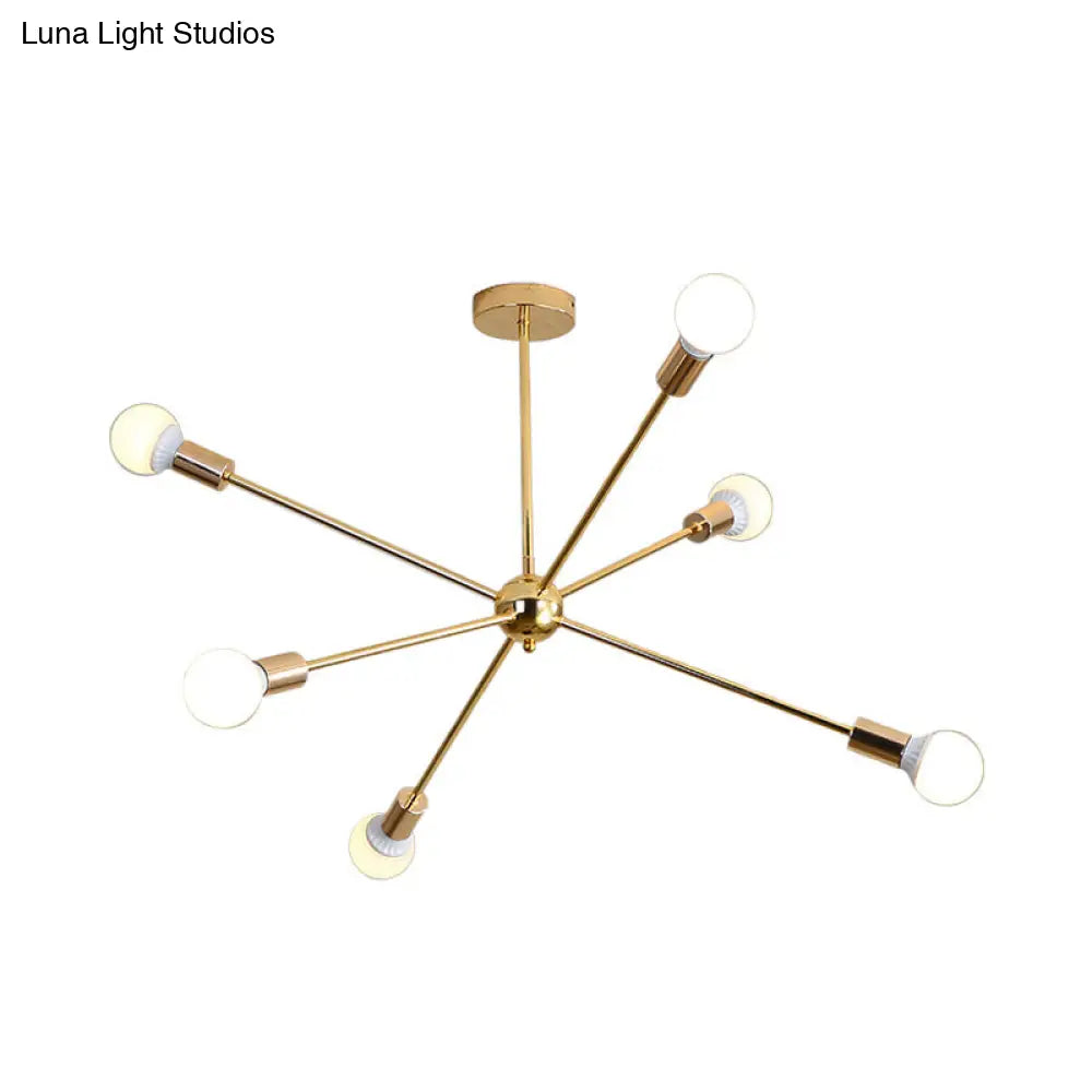 Modern Metal Starburst Chandelier Light - 6/10/12 Lights 26/38.5 Wide Gold Finish Bare Bulb Hanging