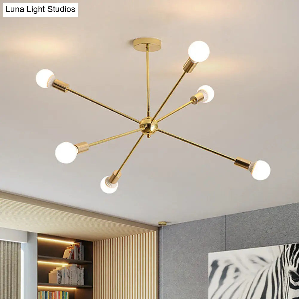 Modern Metal Starburst Chandelier Light - 6/10/12 Lights 26/38.5 Wide Gold Finish Bare Bulb Hanging