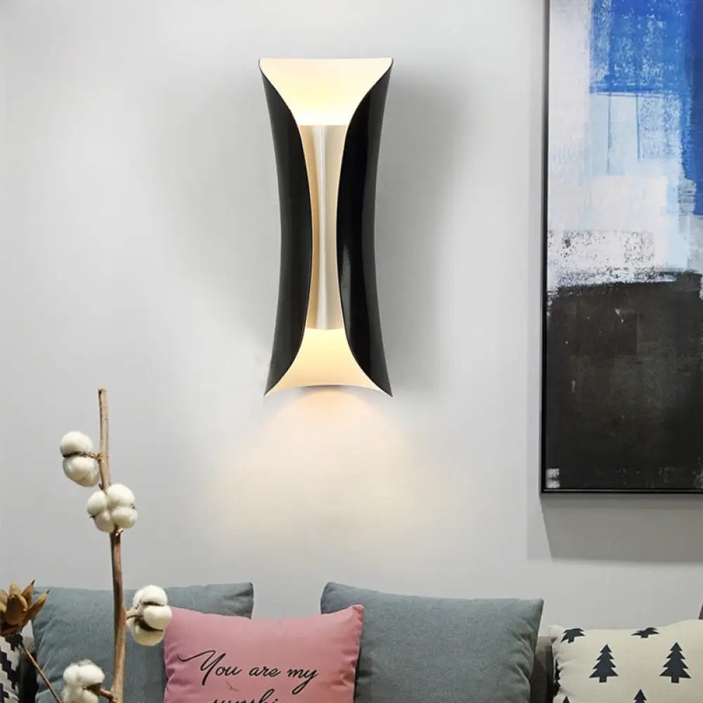 Modernist Metal Wall Lamp Sconce Curved 2-Light Fixture In Metallic Black/White Height Options: