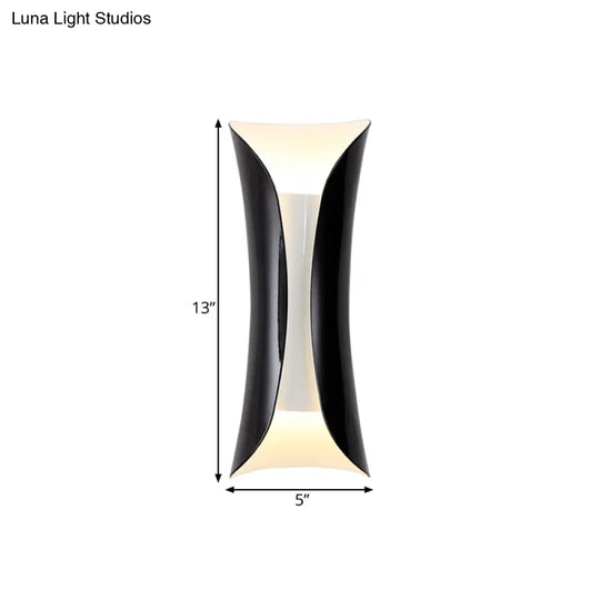 Modernist Metal Wall Lamp Sconce Curved 2-Light Fixture In Metallic Black/White Height Options: