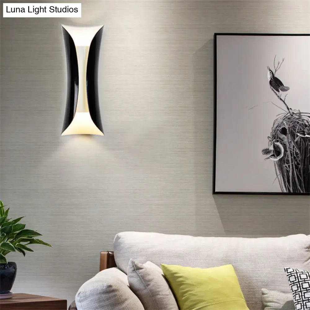 Modernist Metal Wall Lamp Sconce Curved 2-Light Fixture In Metallic Black/White Height Options: