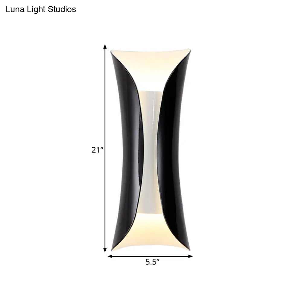 Modernist Metal Wall Lamp Sconce Curved 2-Light Fixture In Metallic Black/White Height Options: