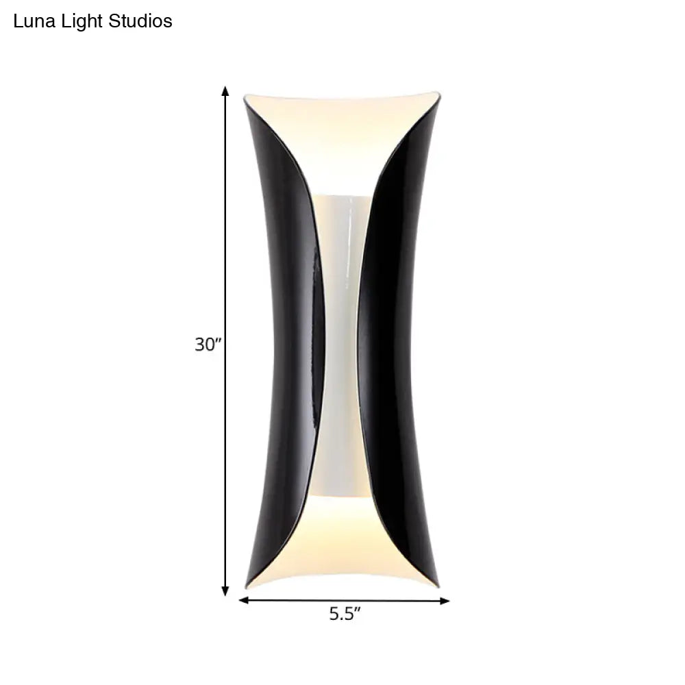 Modernist Metal Wall Lamp Sconce Curved 2-Light Fixture In Metallic Black/White Height Options: