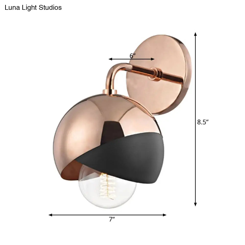 Modernist Metal Wall Lamp With Open Bottom 1 Light Globe - Chrome/Gold/Rose Gold Finish