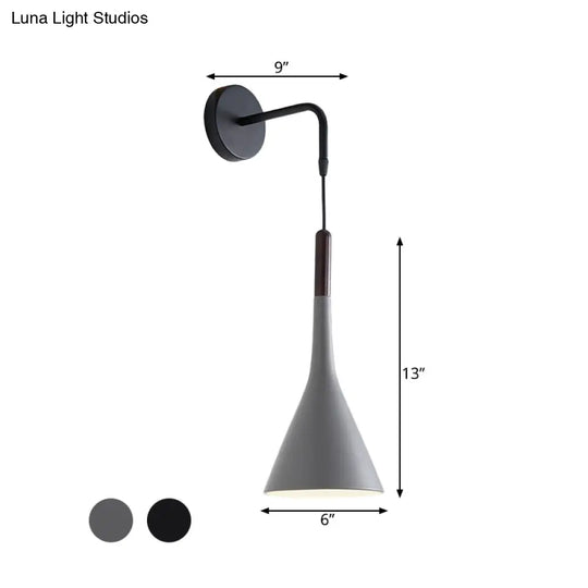 Modernist Metal Wall Sconce - Funnel Bedside Lighting 1-Light Pendant Lamp Black/Grey