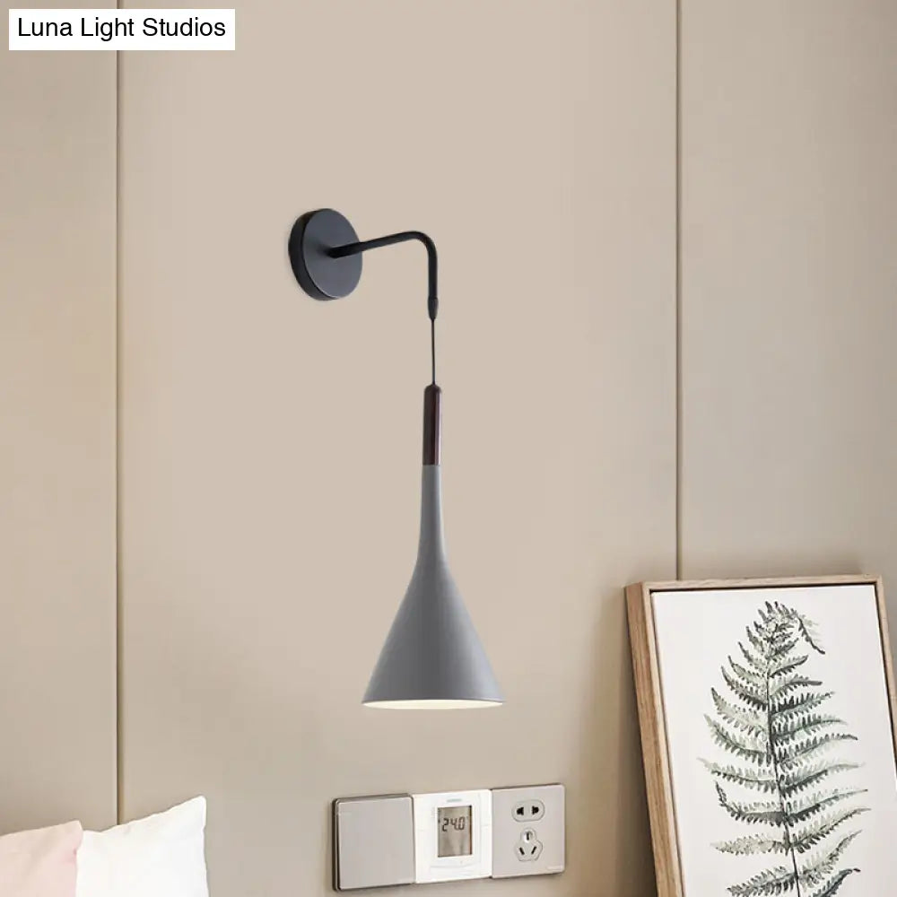 Modernist Metal Wall Sconce - Funnel Bedside Lighting 1-Light Pendant Lamp Black/Grey